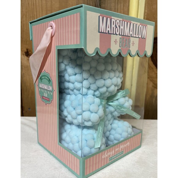 Marshmallow Light Blue Teddy Bear With Green Ribbon Brand New Always and Forever - Picture 3 of 8